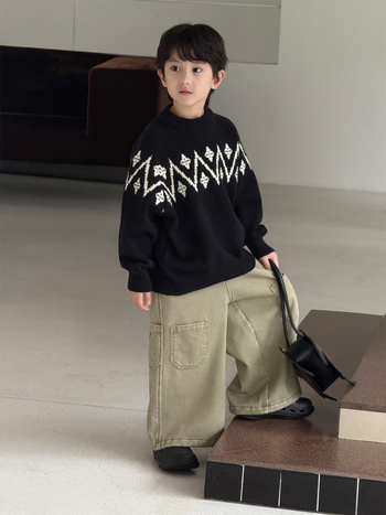 Gyerekeknek készült vastag akril pulóver kerek nyakú, hosszú ujjú, 3-8 éveseknek, téli ruházat.