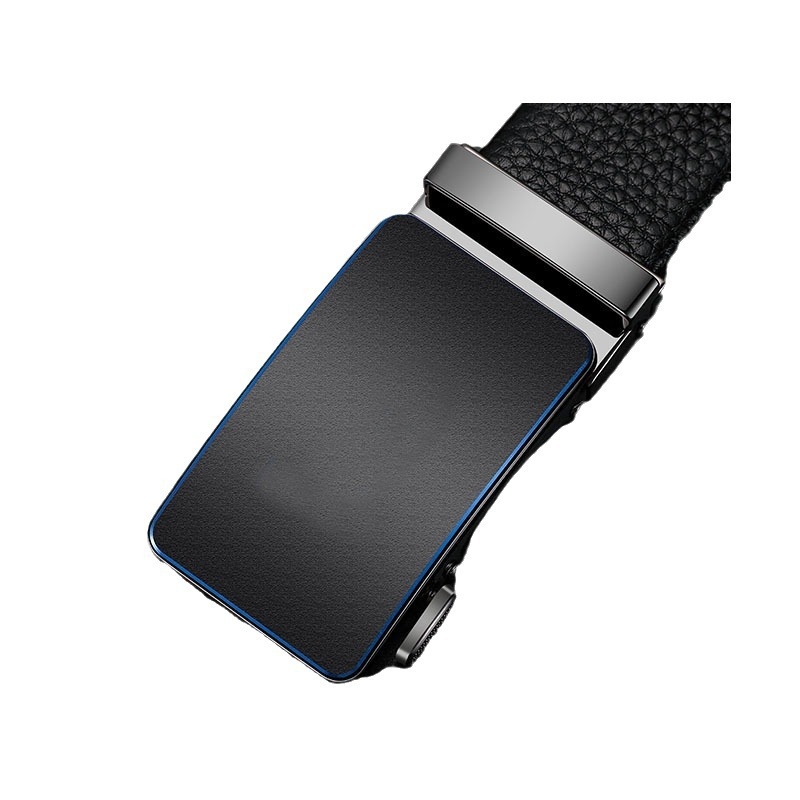 Férfi öv valódi bőrből, kétoldalas szegéllyel, ötvözetből készült csattal, automata zárással, szélesség 2–4 cm