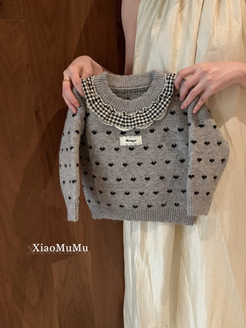 Dječji pulover, dugi rukav, okrugli ovratnik, točkasti uzorak, korejski stil, za jesen/zimu