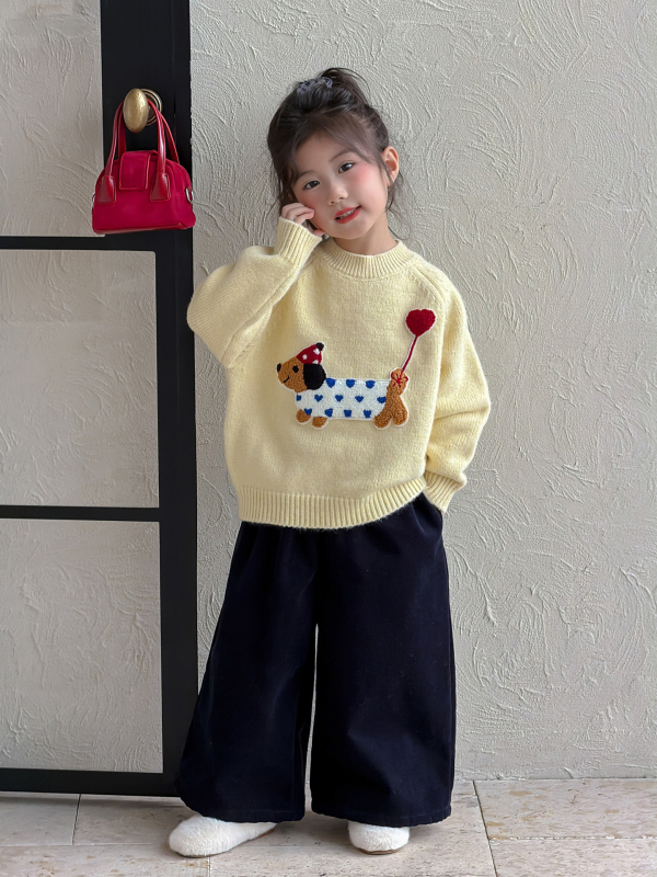 Pulover de iarnă pentru fetițe, 100% poliester, guler rotund, mâneci lungi, imprimeu cu desene animate, potrivit pentru copii 3–8 ani