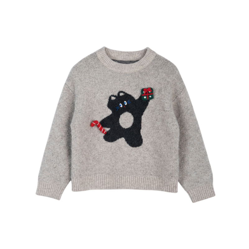 Lányok téli kötött pulóvere — kerek nyak, hosszú ujjú, vastag akril-gyapjú keverék, 12–14 tűs kötés, 2025 téli szezon