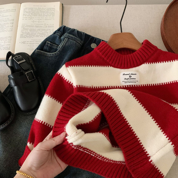 Gyerekeknek készült koreai stílusú pulóver, akril 44% anyag, kerek nyakú, hosszú ujjú