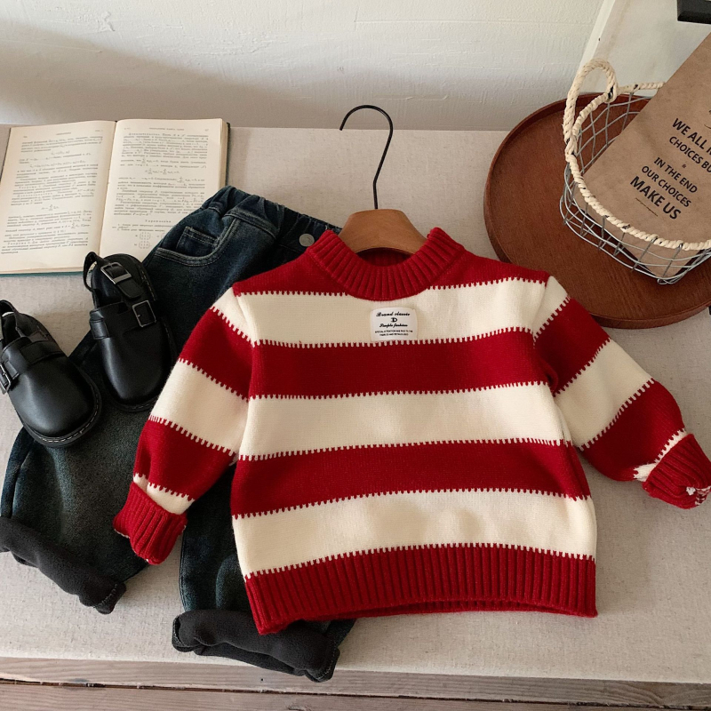 Gyerekeknek készült koreai stílusú pulóver, akril 44% anyag, kerek nyakú, hosszú ujjú