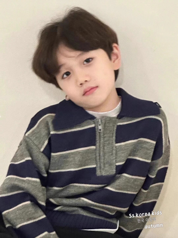 Pulover tricotat pentru copii în stil coreean, guler polo, cu dungi, mâneci lungi, toamnă-iarna, pentru copii de peste 8 ani