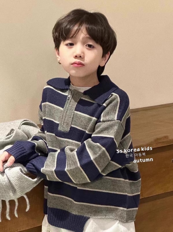 Pulover tricotat pentru copii în stil coreean, guler polo, cu dungi, mâneci lungi, toamnă-iarna, pentru copii de peste 8 ani