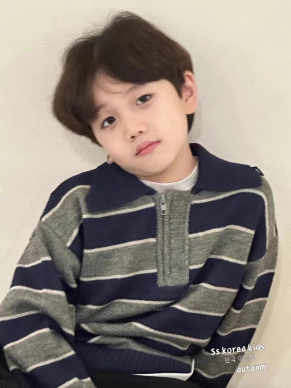 Pulover tricotat pentru copii în stil coreean, guler polo, cu dungi, mâneci lungi, toamnă-iarna, pentru copii de peste 8 ani
