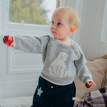 100% gyapjú gyerek pulóver kapucnival, hosszú ujjú, 1–3 éveseknek, ősz 2025