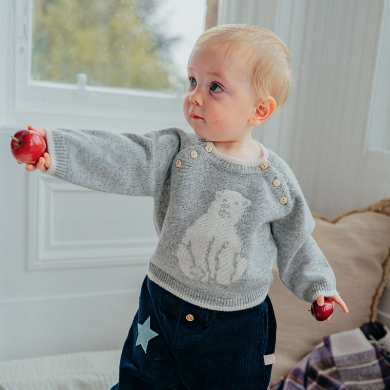100% gyapjú gyerek pulóver kapucnival, hosszú ujjú, 1–3 éveseknek, ősz 2025