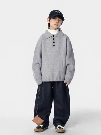 Dječji džemper s reverom, minimalistički stil, jesenska težina pletenine, anti-piling lambswool s 42% akrila, dugi rukav, uzrast 3–8 godina