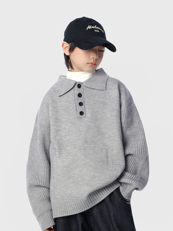 Dječji džemper s reverom, minimalistički stil, jesenska težina pletenine, anti-piling lambswool s 42% akrila, dugi rukav, uzrast 3–8 godina