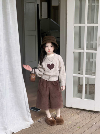 Lányoknak szóló pulóver, Koreai stílus, szív mintás jacquard, vastag kötés, akril-szálakból álló 50%-os keverék, puha felületű anyag