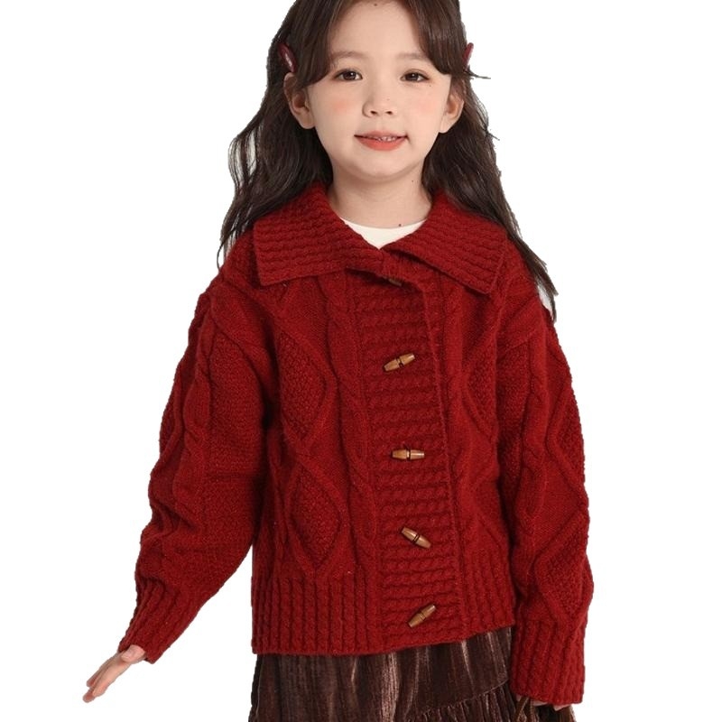 Cardigan tricotat pentru fete, stil leisure, mâneci lungi, închidere frontală cu un singur nasture, poliester 81-90%, toamnă 2025