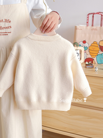 Gyermekeknek készült Cartoon mintás kötött pulóver, kerek nyakú, hosszú ujjú, vastag akril fonalból, téli szezon 2025, újszülötteknek 0–12 hónap