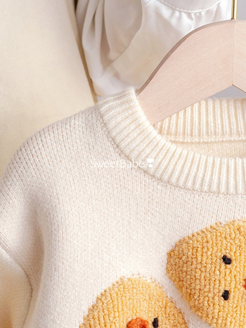 Gyermekeknek készült Cartoon mintás kötött pulóver, kerek nyakú, hosszú ujjú, vastag akril fonalból, téli szezon 2025, újszülötteknek 0–12 hónap