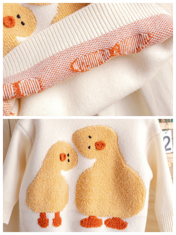 Gyermekeknek készült Cartoon mintás kötött pulóver, kerek nyakú, hosszú ujjú, vastag akril fonalból, téli szezon 2025, újszülötteknek 0–12 hónap