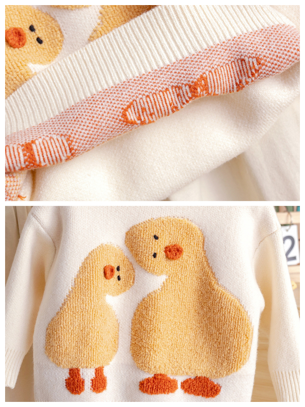 Gyermekeknek készült Cartoon mintás kötött pulóver, kerek nyakú, hosszú ujjú, vastag akril fonalból, téli szezon 2025, újszülötteknek 0–12 hónap