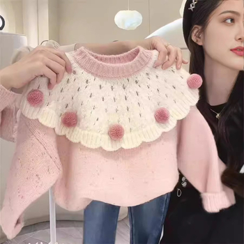 Dječji debeli pleteni džemper s dugim rukavima, okrugli izrez, jesen-zimski stil