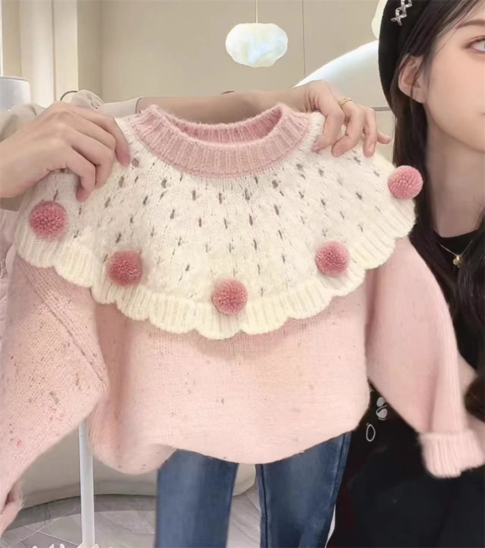 Dječji debeli pleteni džemper s dugim rukavima, okrugli izrez, jesen-zimski stil