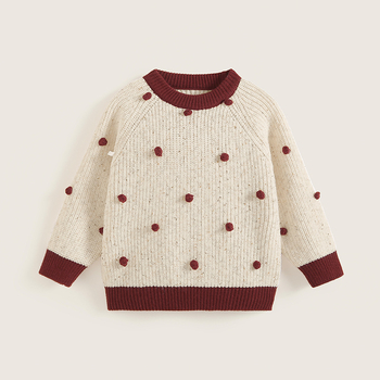 Lányoknak szóló kötött pulóver, vastag pamut kötés, hosszú ujjú, kerek nyak, téli–tavaszi–ősszi szezonra
