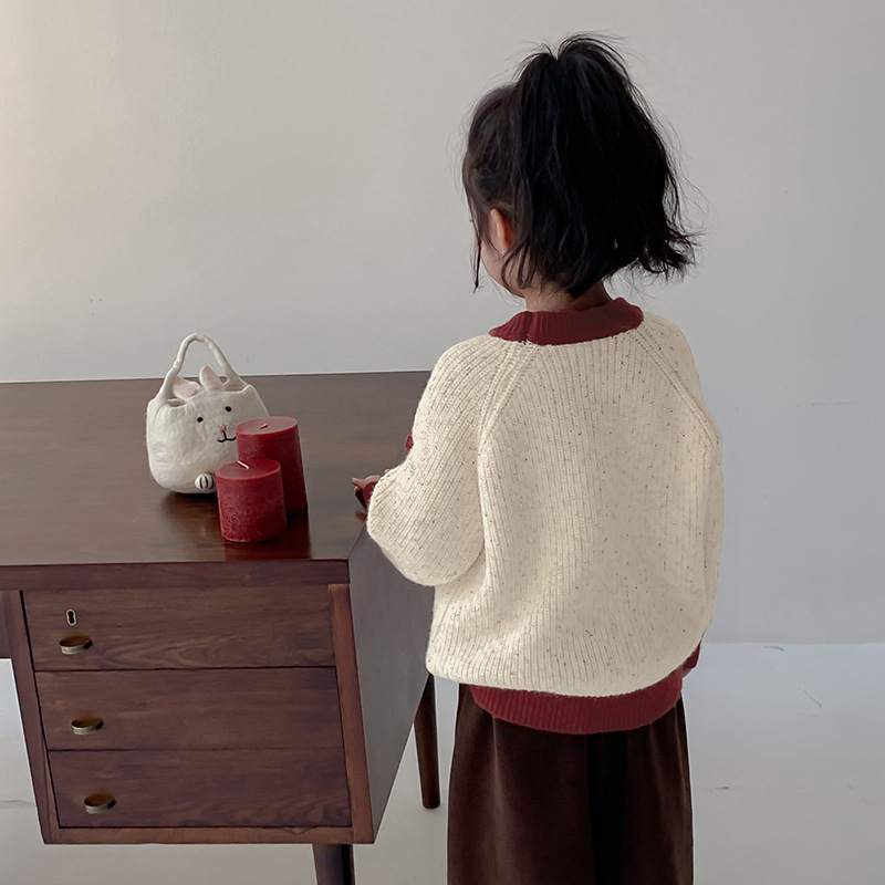 Lányoknak szóló kötött pulóver, vastag pamut kötés, hosszú ujjú, kerek nyak, téli–tavaszi–ősszi szezonra