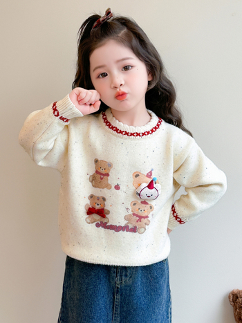 Gyerekeknek szóló koreai stílusú pamut pulóver, kerek nyakú, hosszú ujjú, 3–8 éveseknek, 2025-ös téli szezon.