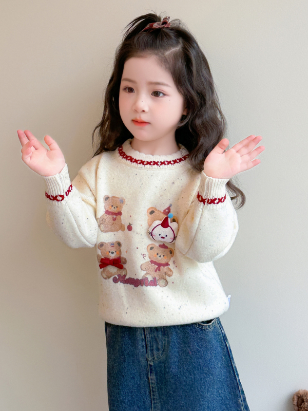 Gyerekeknek szóló koreai stílusú pamut pulóver, kerek nyakú, hosszú ujjú, 3–8 éveseknek, 2025-ös téli szezon.