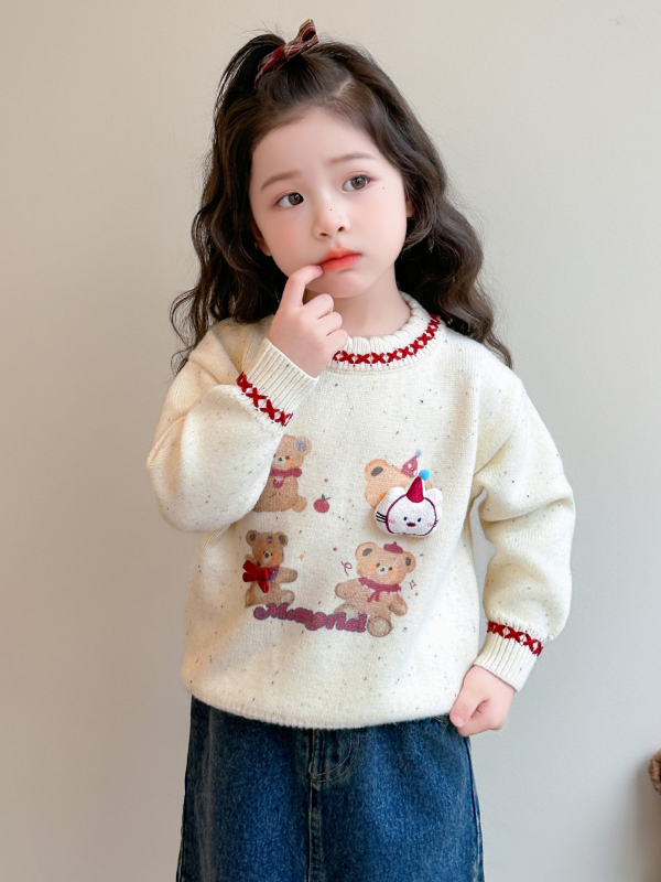 Gyerekeknek szóló koreai stílusú pamut pulóver, kerek nyakú, hosszú ujjú, 3–8 éveseknek, 2025-ös téli szezon.