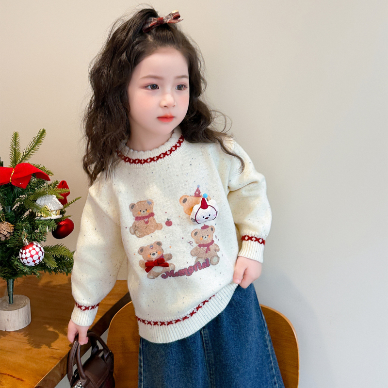 Gyerekeknek szóló koreai stílusú pamut pulóver, kerek nyakú, hosszú ujjú, 3–8 éveseknek, 2025-ös téli szezon.