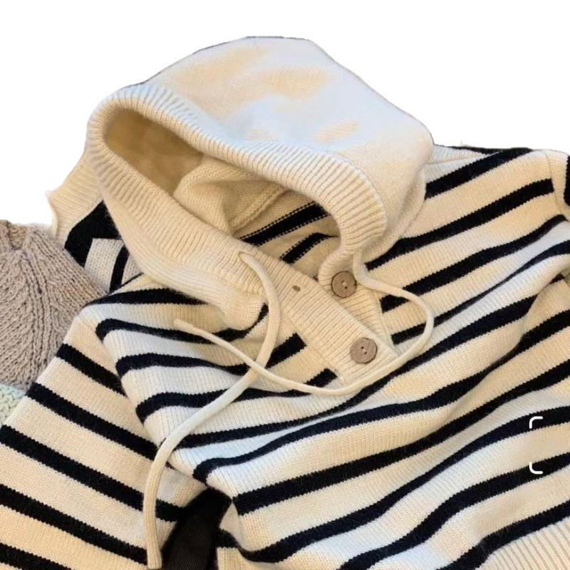 Dječji pleteni džemper s kapuljačom, prugasti blok boja, korejski stil, unisex, 3–8 godina