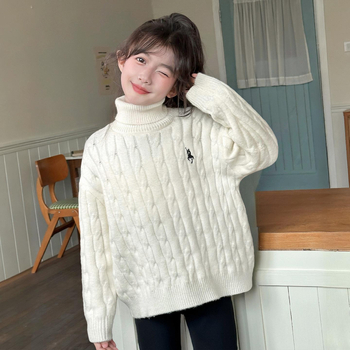 Gyerekeknek készült magas galléros kötött pulóver, hosszú ujjú, 100% poliészter, őszi-téli szezon