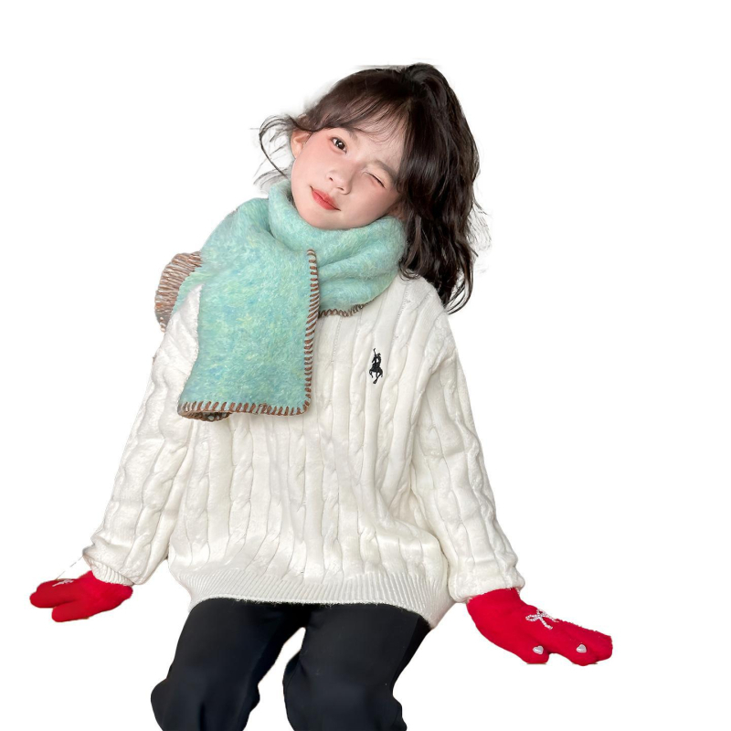 Gyerekeknek készült magas galléros kötött pulóver, hosszú ujjú, 100% poliészter, őszi-téli szezon