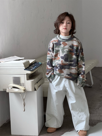 Pulover pentru copii cu imprimeu camuflaj, stil coreean, guler rotund, potrivit pentru vârsta 3–8 ani.