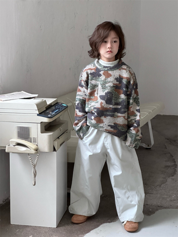 Pulover pentru copii cu imprimeu camuflaj, stil coreean, guler rotund, potrivit pentru vârsta 3–8 ani.
