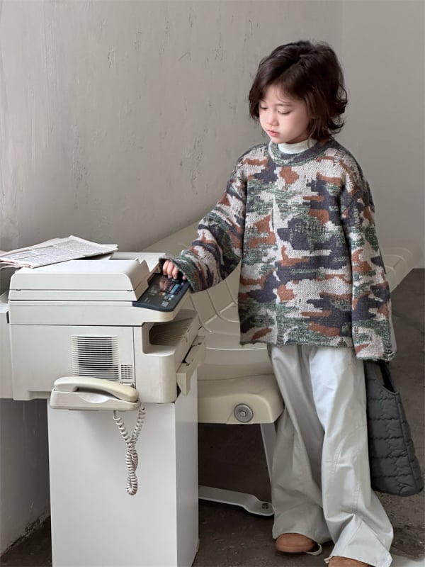 Pulover pentru copii cu imprimeu camuflaj, stil coreean, guler rotund, potrivit pentru vârsta 3–8 ani.