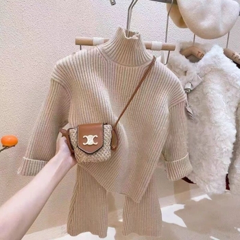 Detský zimný pletený sveter s vysokým golierom, korejský štýl, dlhé rukávy, novorodenci 0–1 rokov