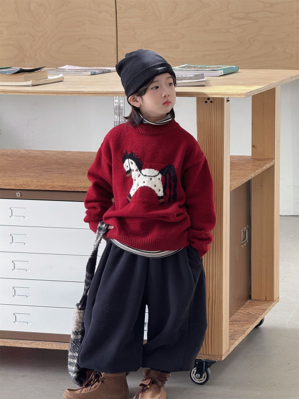 Παιδικό πουλόβερ με κουκούλα σε κορεάτικο στυλ, χειμώνας 2025, μακρυμάνικο, ανάμειξη ακρυλικό-νάιλον-PBT