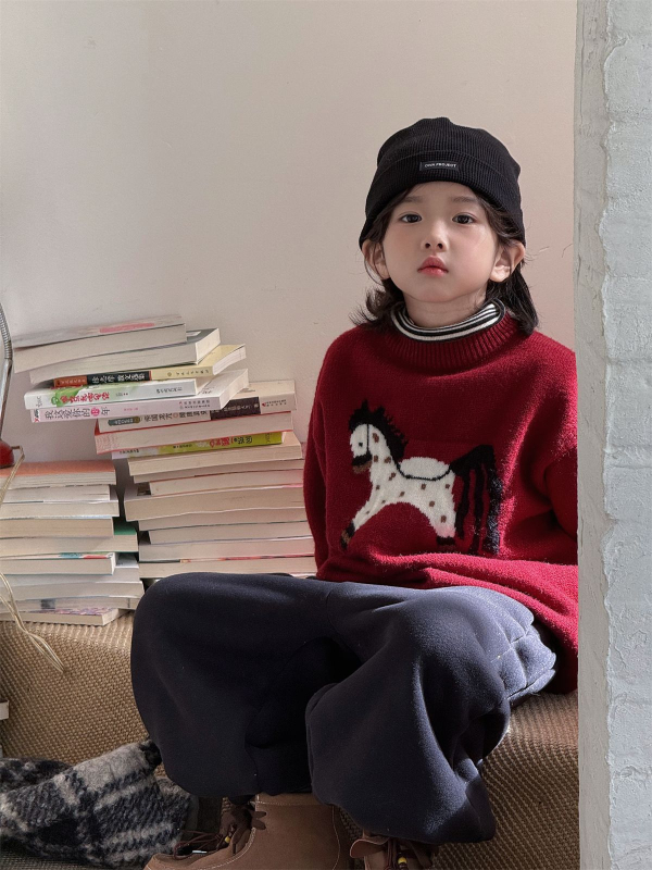 Παιδικό πουλόβερ με κουκούλα σε κορεάτικο στυλ, χειμώνας 2025, μακρυμάνικο, ανάμειξη ακρυλικό-νάιλον-PBT