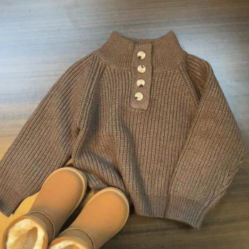 Gyerekeknek kötött pulóver, koreai stílusú, fél magas gallérral, nyúlszőrrel, téli szezon, 0–1 éves korig
