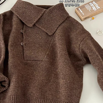 Gyermekeknek készült kötött pulóver polo gallérral, poliészter alapanyag, egyszínű, újszülötteknek (0–12 hónap), 2025-ös tél