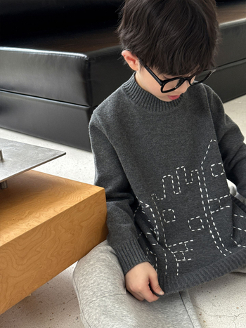 Uniszex gyerek pulóver színblokkal, kerek nyak, hosszú ujj, akril szál