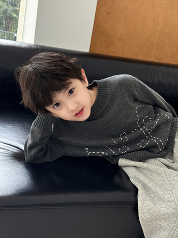 Uniszex gyerek pulóver színblokkal, kerek nyak, hosszú ujj, akril szál