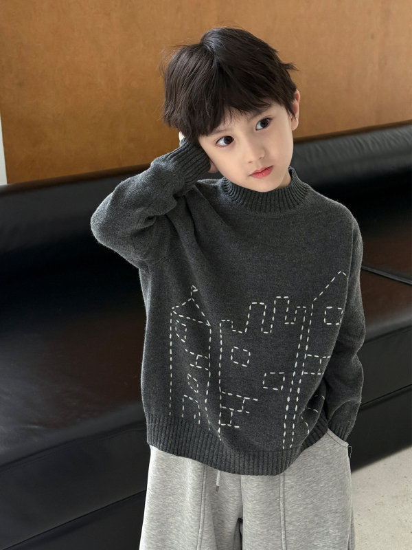 Uniszex gyerek pulóver színblokkal, kerek nyak, hosszú ujj, akril szál