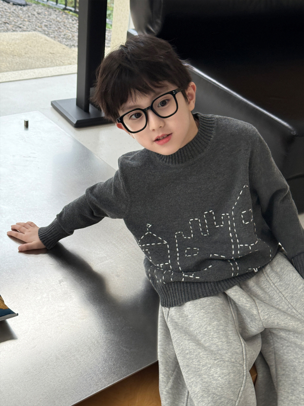 Uniszex gyerek pulóver színblokkal, kerek nyak, hosszú ujj, akril szál