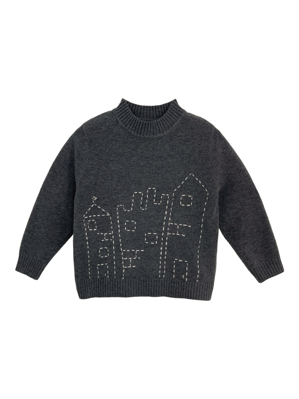 Uniszex gyerek pulóver színblokkal, kerek nyak, hosszú ujj, akril szál