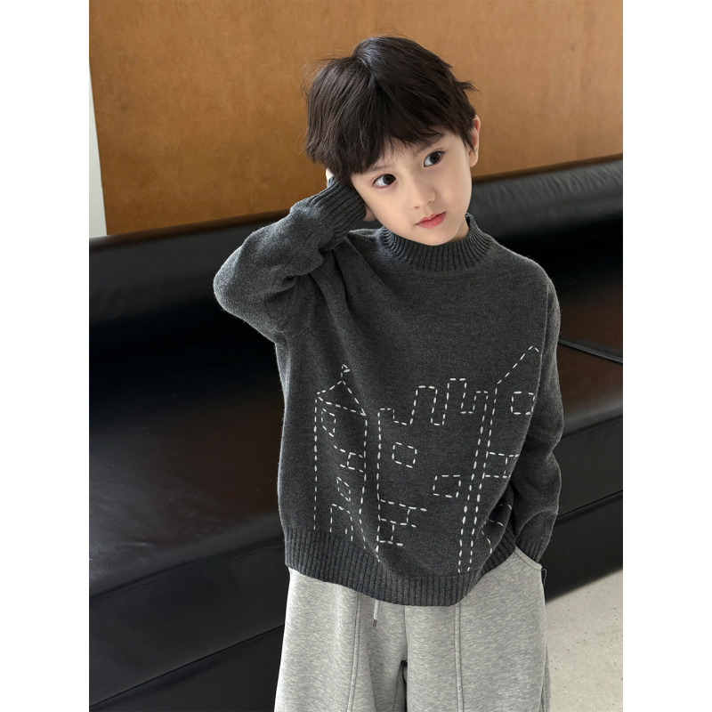 Uniszex gyerek pulóver színblokkal, kerek nyak, hosszú ujj, akril szál