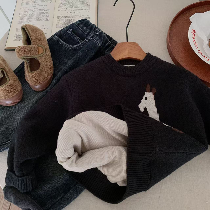 Dječji debeli karikaturni pulover, unisex, dugi rukav, okrugli izrez, akril 55%, meka tekstura