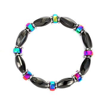 Гривна от черен камък с магнит и еластично преплитане — унисекс бижута, ръчна изработка (Материал: Черен камък; Обработка: Ръчно преплетена; Стил: Унисекс; Категория: Бижута)