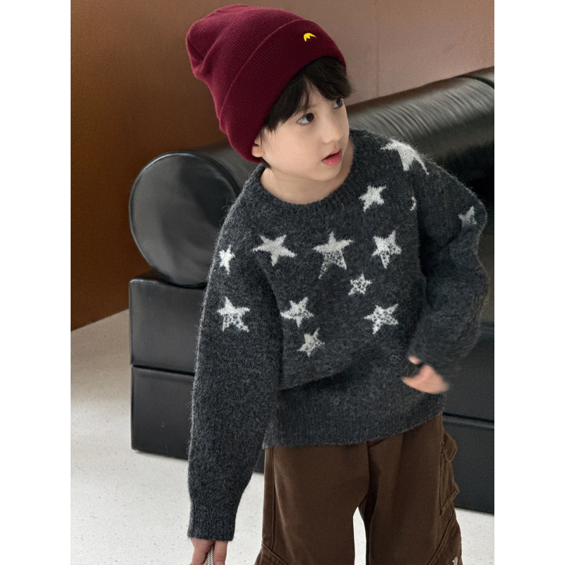 Dječji pulover s korejskim stilom, zvjezdani jacquard, debeli pleteni materijal, topao, 50% akril, za djecu 3-8 godina, zima