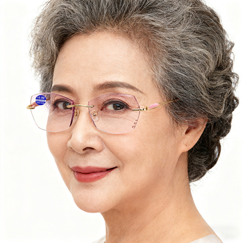 Keret nélküli olvasó szemüveg, gyémántvágott él, anti-kék fény, PC lencsék, fém keret, HD látás