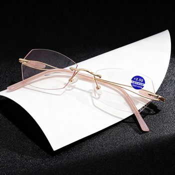 Keret nélküli olvasó szemüveg, gyémántvágott él, anti-kék fény, PC lencsék, fém keret, HD látás